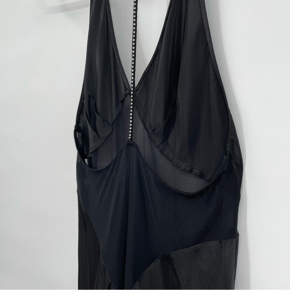 Fredericks of Hollywood Black Satin Maxi Nightgown with Rhinestone Back - Picture 10 of 12